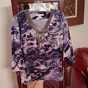 JM Collection Purple Patterned Blouse SZ.PM